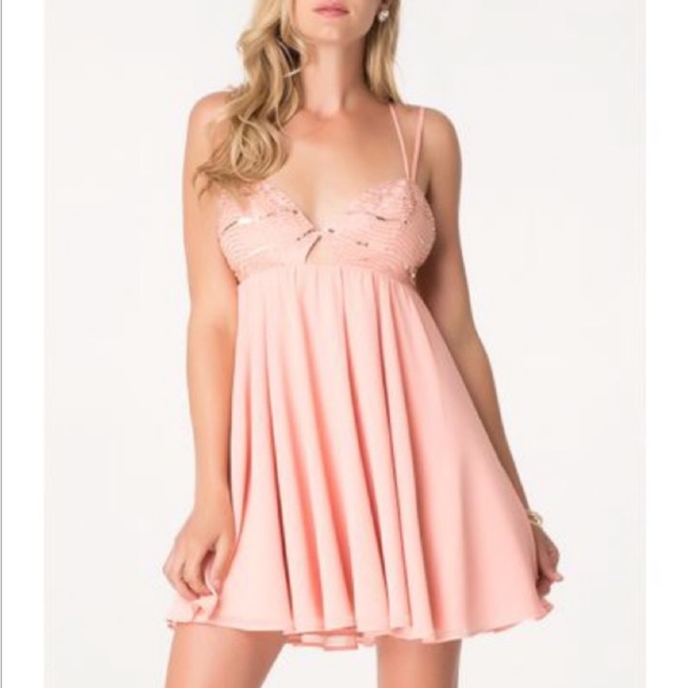 BEBE ROSE-GOLD BABBY DOLL DRESS BRAND NEW.
